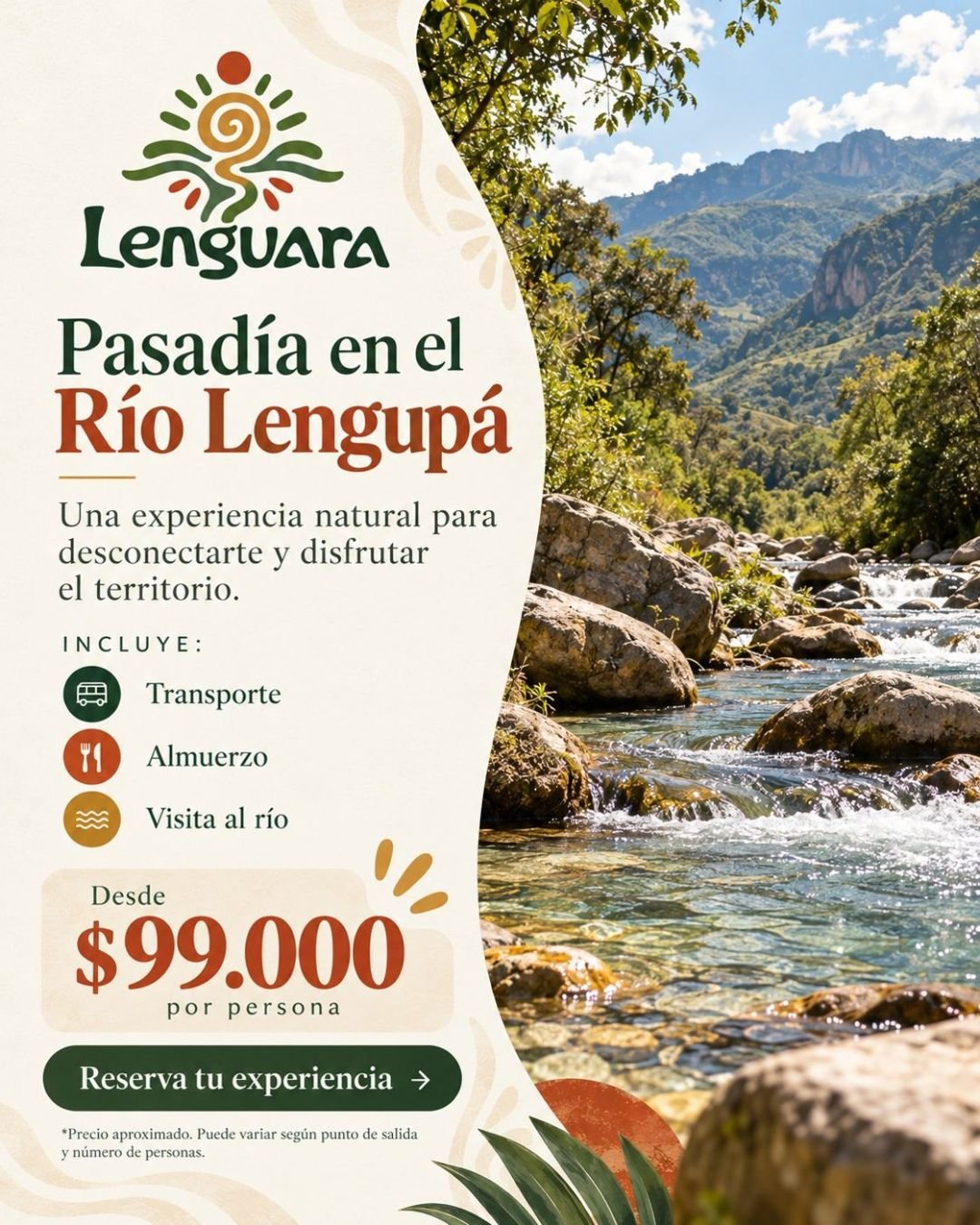 Anuncio de pasadía al río